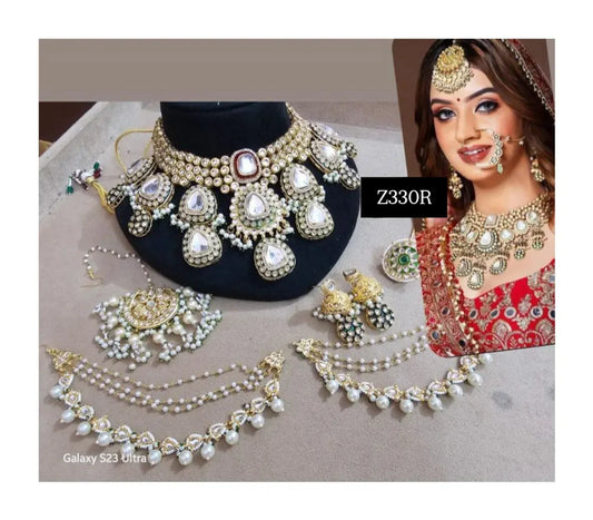 Zevar Jewelry Set Kundan Semi Bridal Set - Necklace, Earrings & Maang Tikka