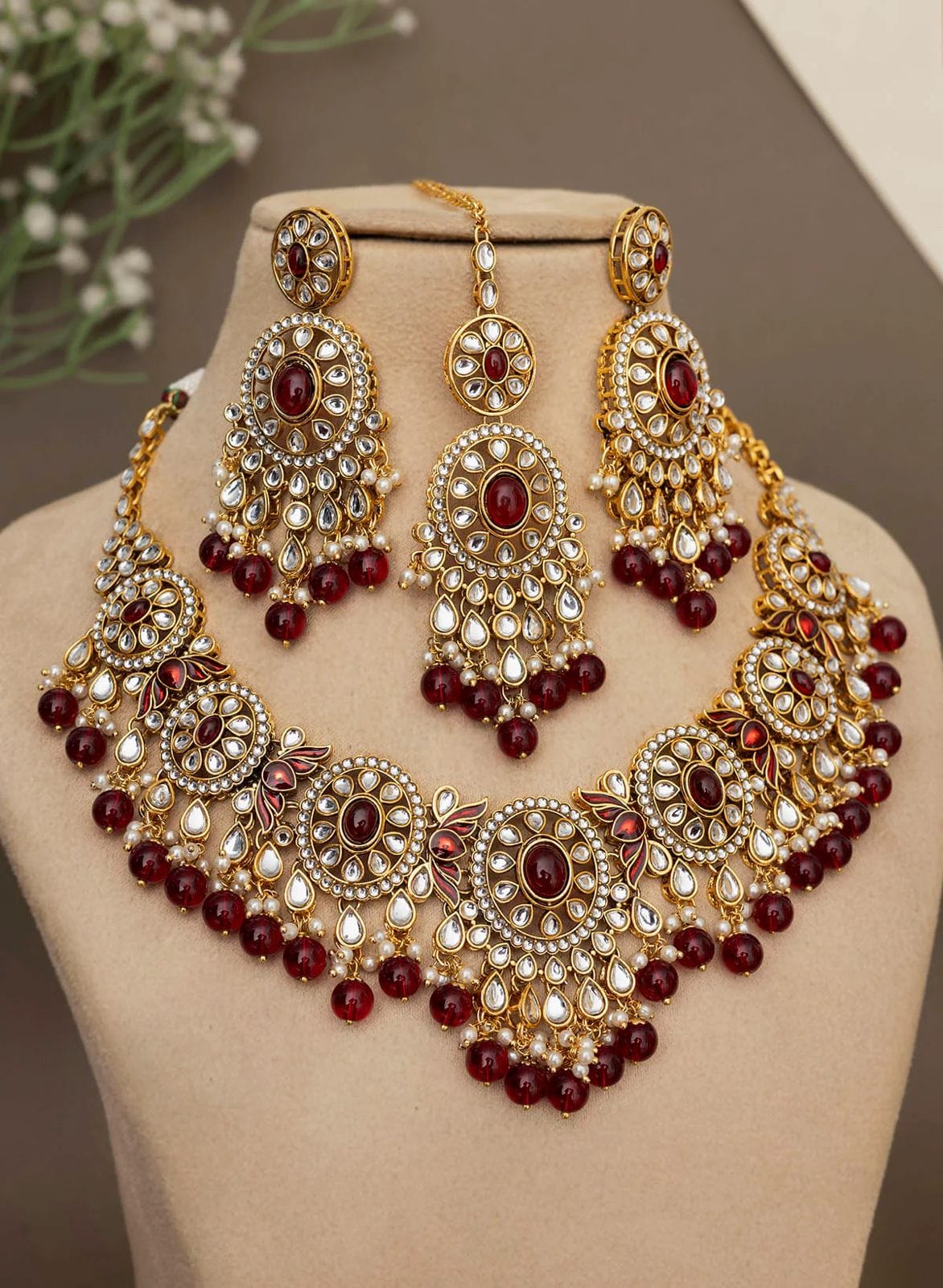 Zevar Jewelry Set Maroon Designer Choker Necklace Set - Elegant Jewelry for Women