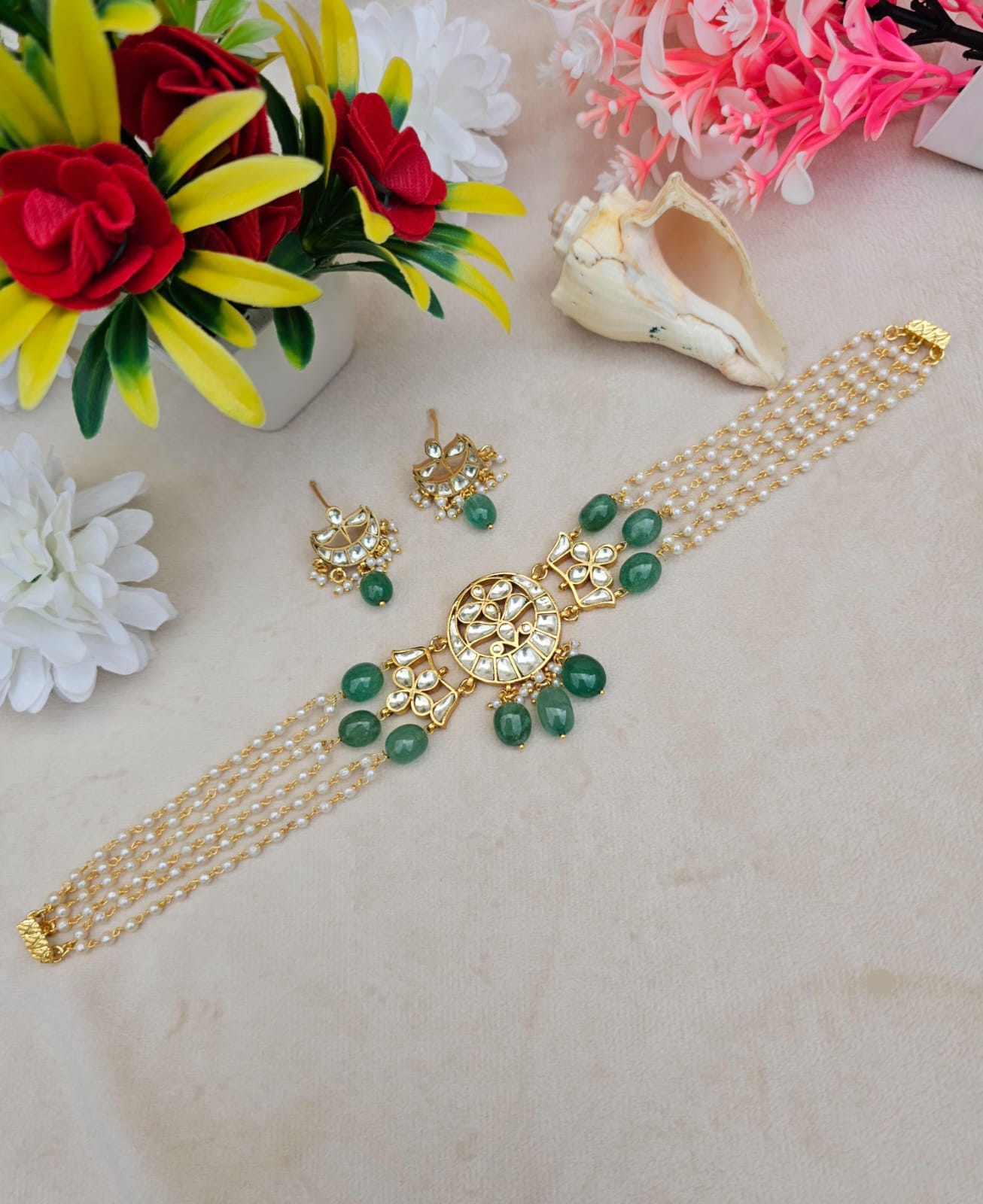 Zevar Jewelry Set Pachi Kundan Premium Choker Necklace Set - Traditional Indian Jewelry