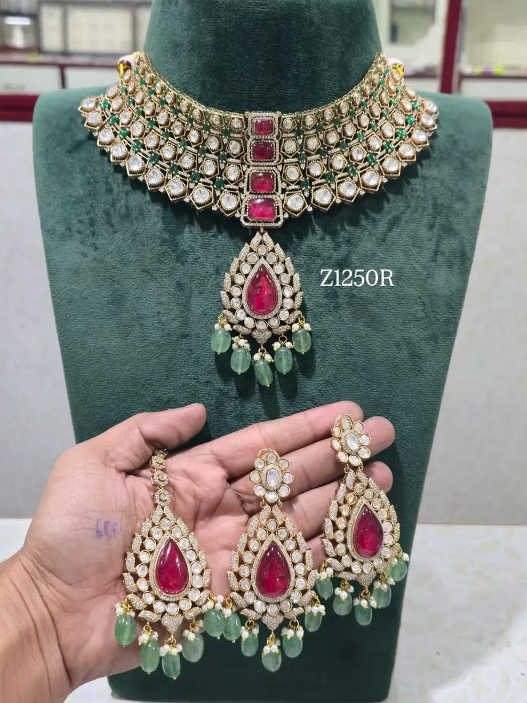 Zevar Jewelry Set Pink Polki Real Kundan Choker Necklace Set | Uncut Diamond Bridal Jewelry