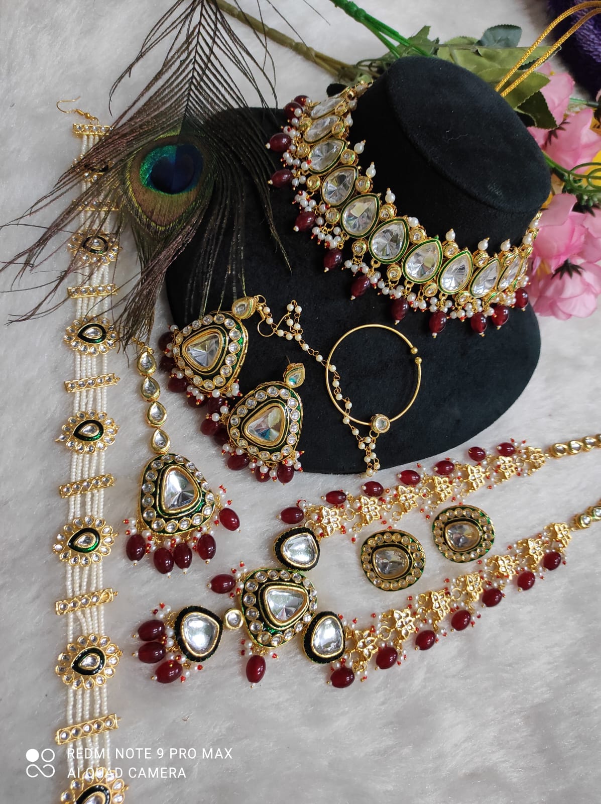 Zevar Jewelry Sets Elegant Maroon Kundan Necklace – Exquisite Traditional Jewelry