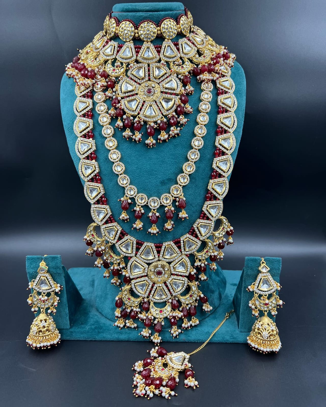Zevar Jewelry Sets Exquisite Heavy Kundan Mehroon Bridal Set - Elegance Redefined