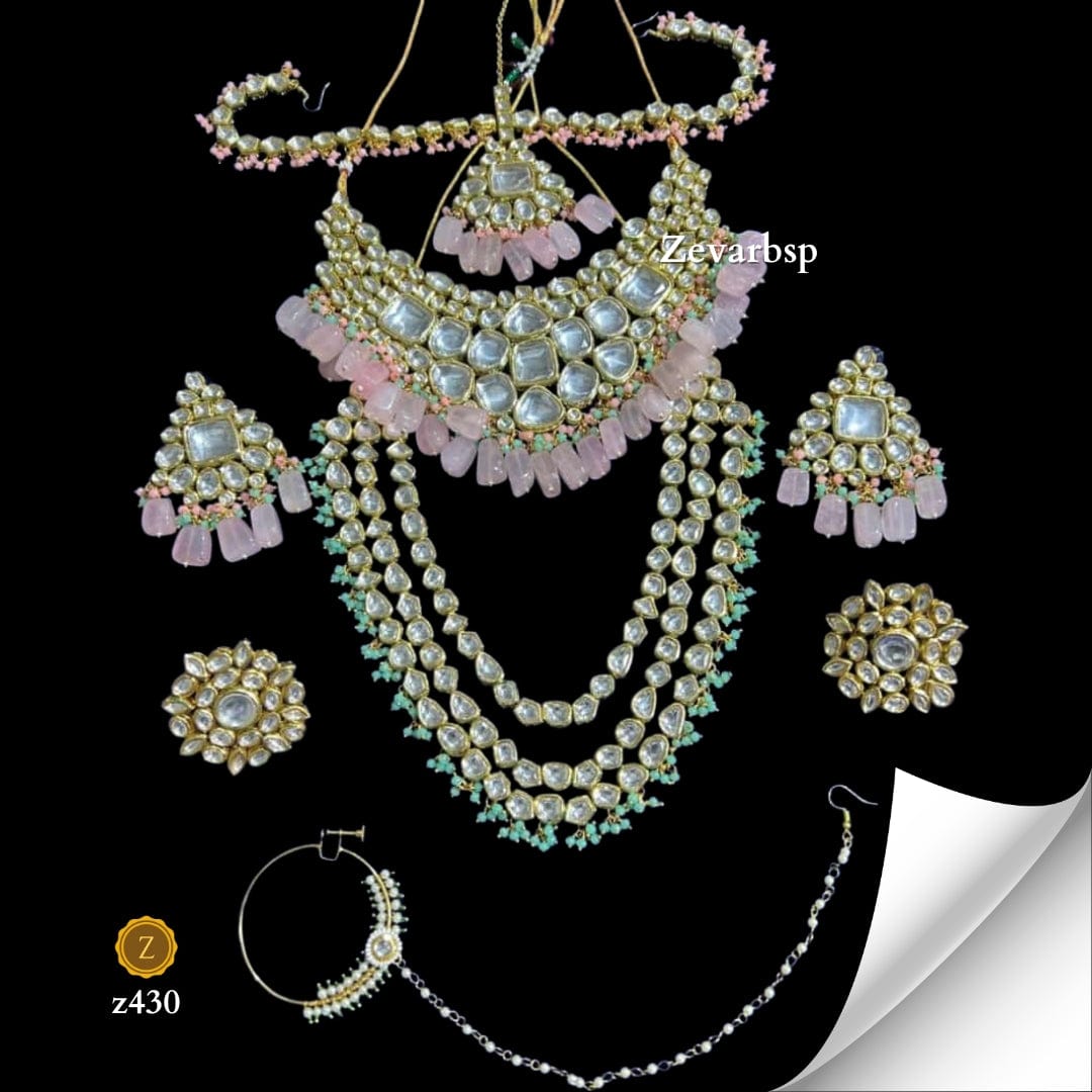 Zevar Jewelry Sets Green and Pink Harmony Kundan Jewelry Set