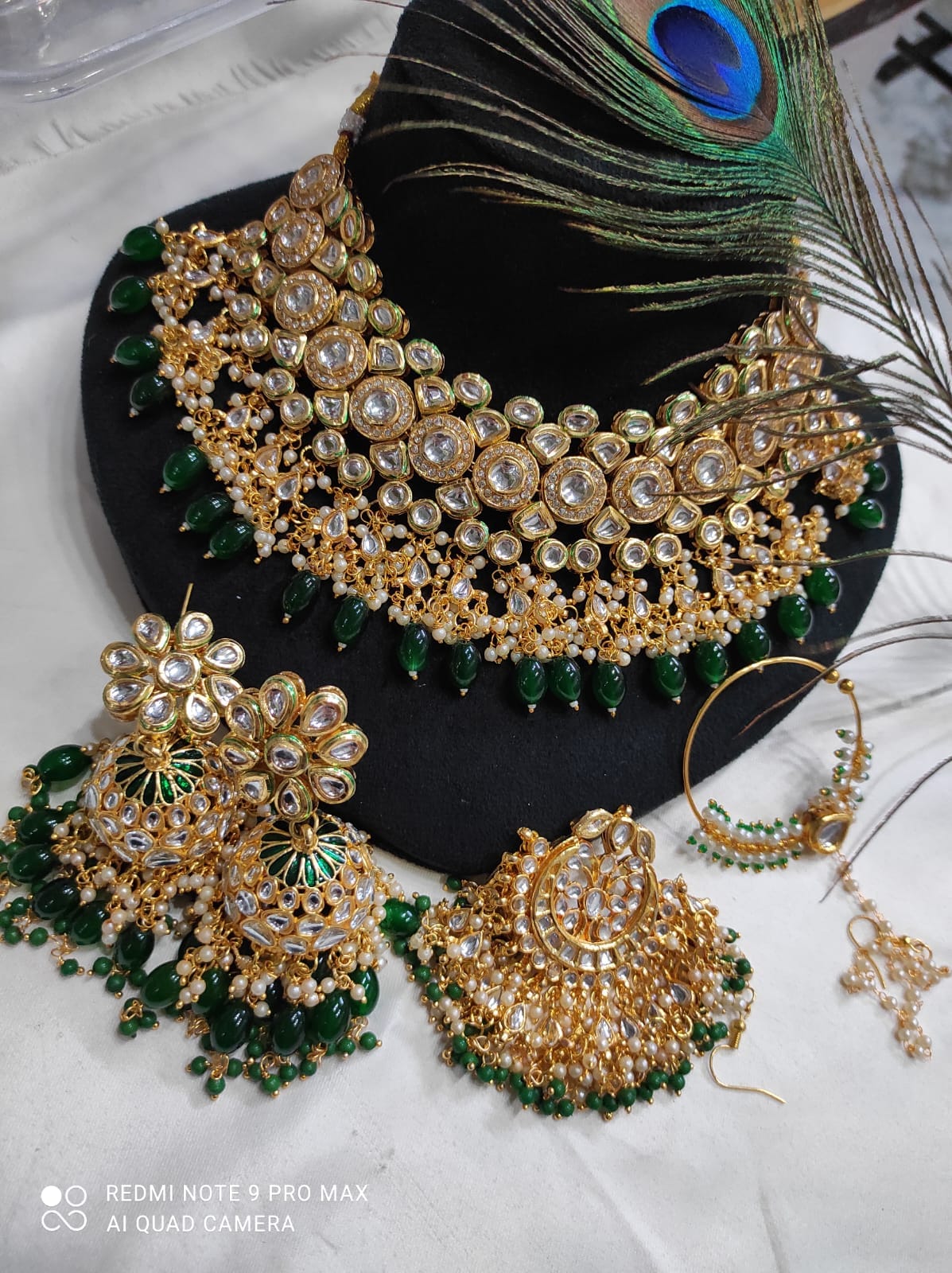 Zevar Jewelry Sets Green Green Kundan Choker Jewellery Set With Nath And Maangtikka