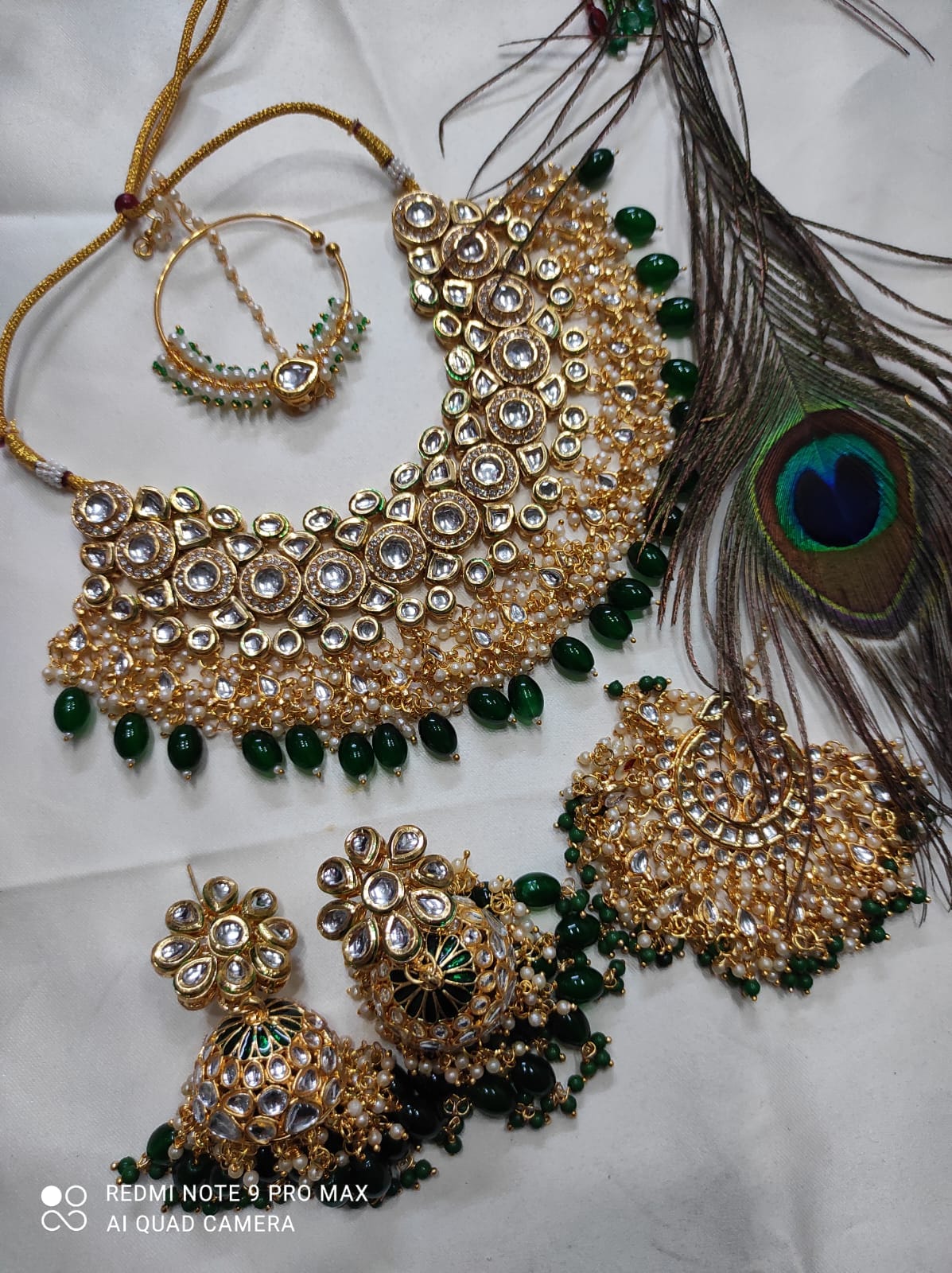 Zevar Jewelry Sets Green Green Kundan Choker Jewellery Set With Nath And Maangtikka