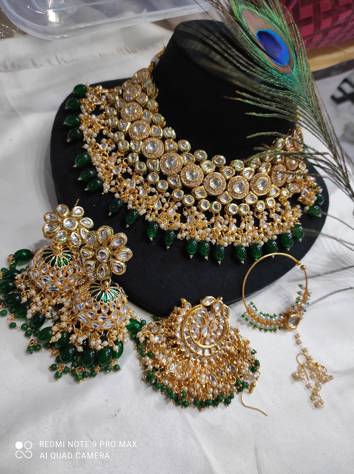 Zevar Jewelry Sets Green Green Kundan Choker Jewellery Set With Nath And Maangtikka