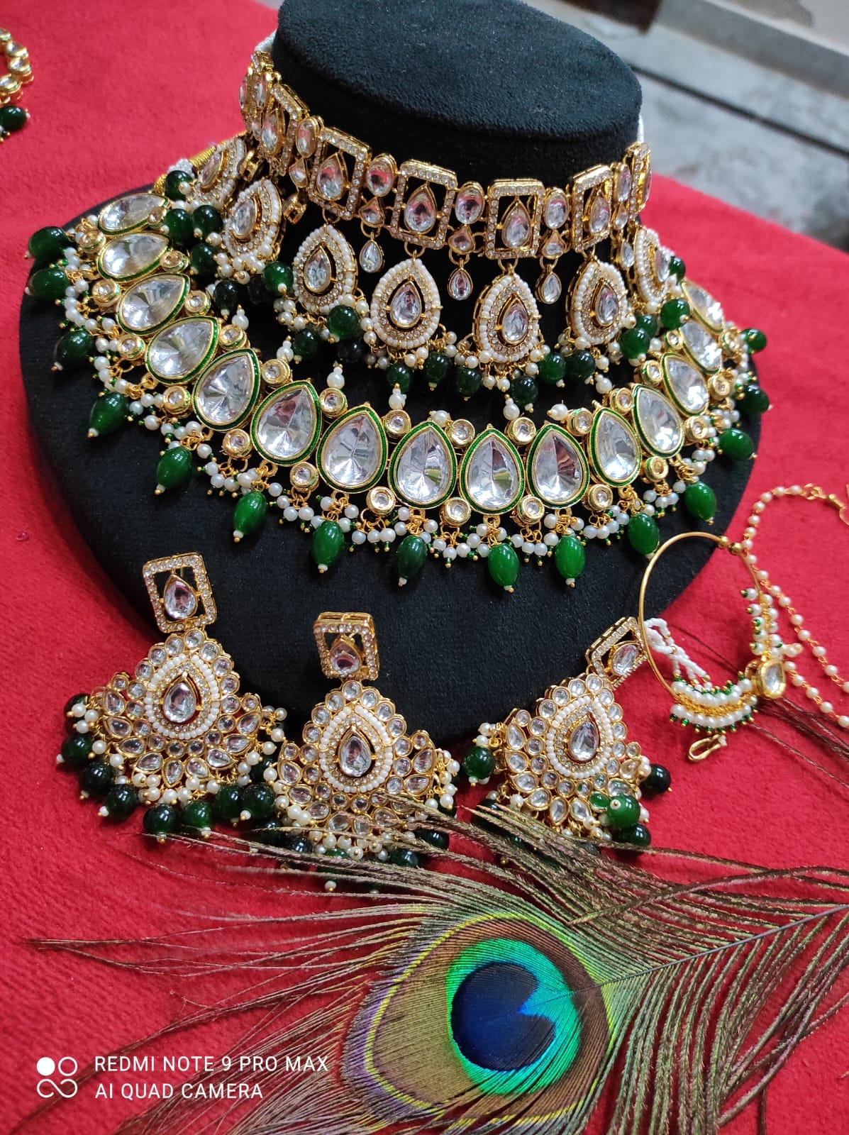 Zevar Jewelry Sets Green Green Kundan Choker Jewellery Set With Nath And Maangtikka