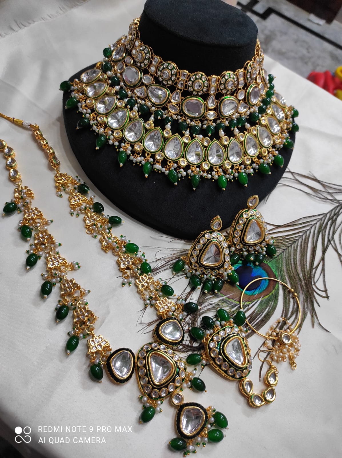 Zevar Jewelry Sets Green Heavy Kundan Jewellery Set With Choker & Long Necklace