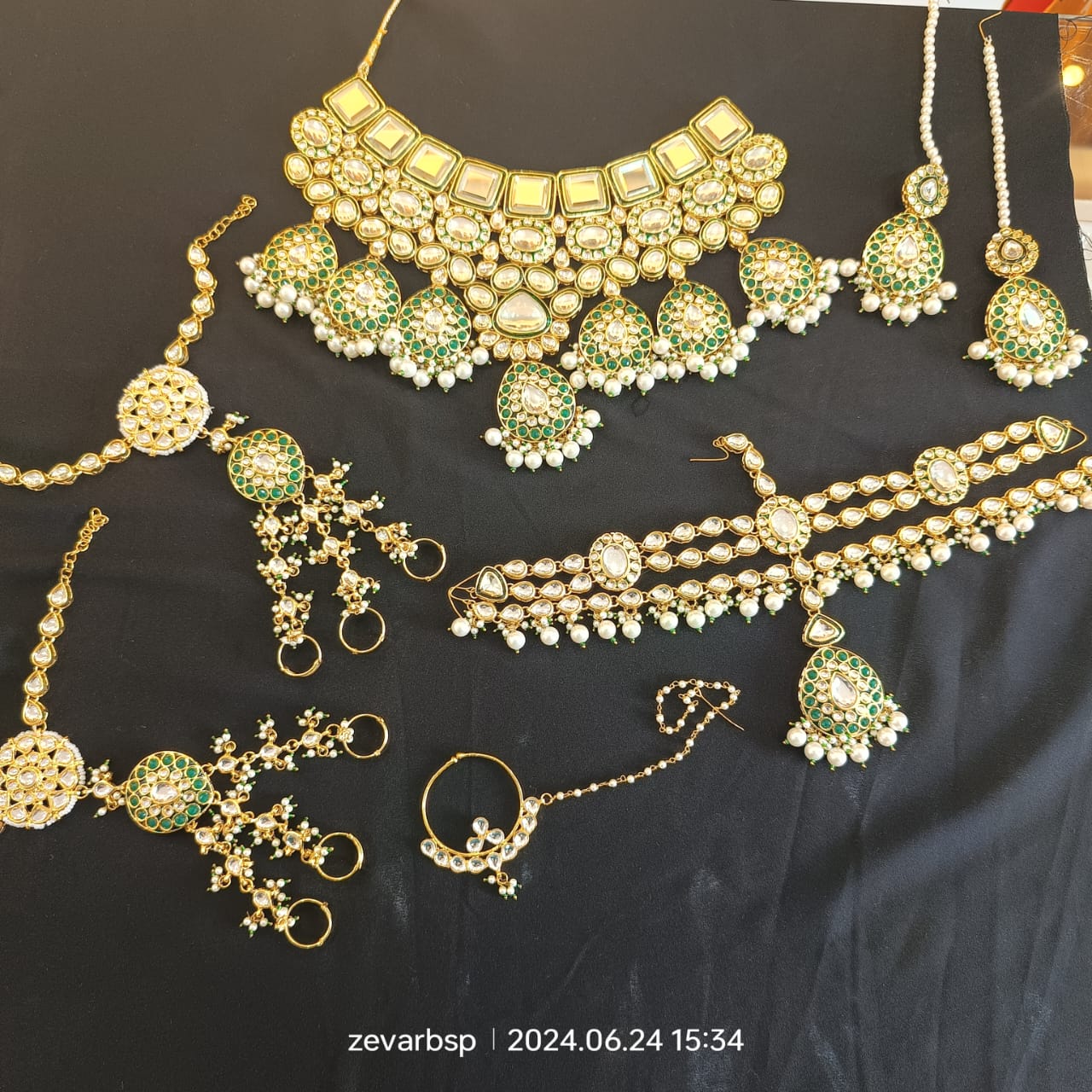 Zevar Jewelry Sets Green Luxurious Heavy Kundan Bridal Set