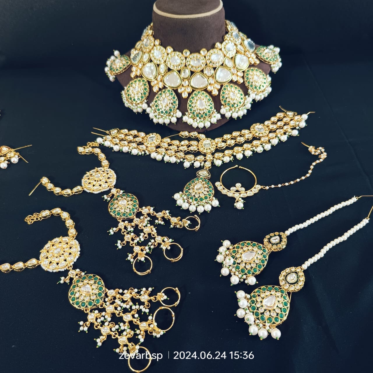 Zevar Jewelry Sets Green Opulent Heavy Kundan Bridal Set