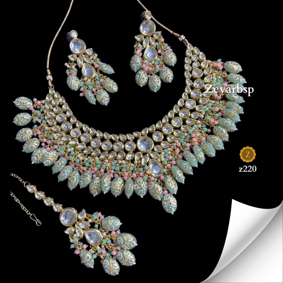 Zevar Jewelry Sets Kundan Elegance: Green Necklace Set