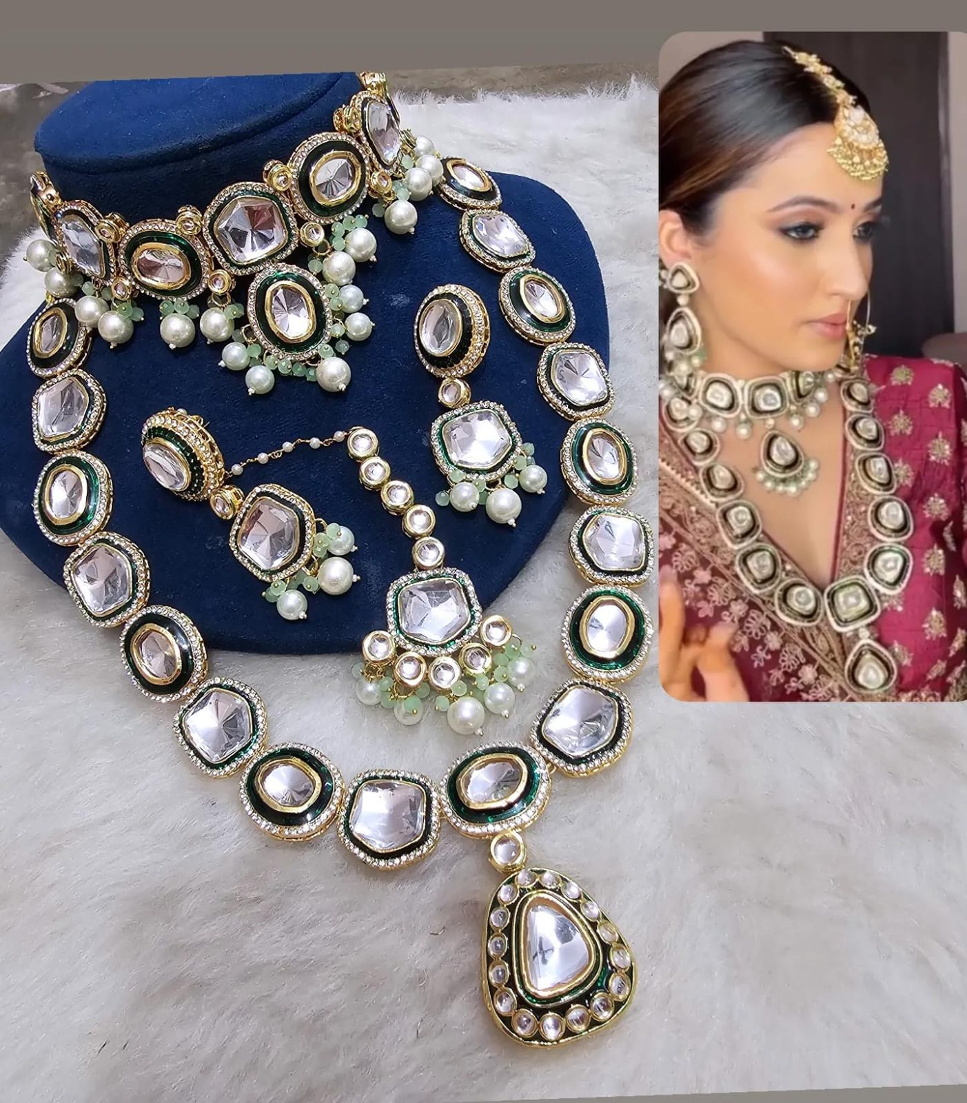 Zevar Jewelry Sets Kundan Green Colour Long and Choker Necklace Set – Majestic Elegance and Timeless Beauty