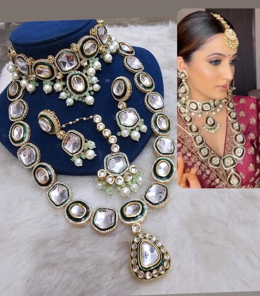 Zevar Jewelry Sets Kundan Green Colour Long and Choker Necklace Set – Majestic Elegance and Timeless Beauty