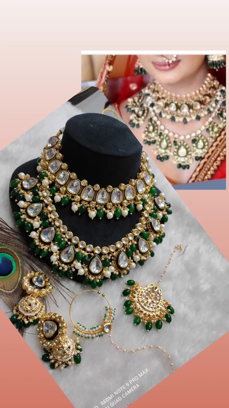 Zevar Jewelry Sets Luxurious Dark Green Kundan Jewelry Set – Traditional Bridal Necklace