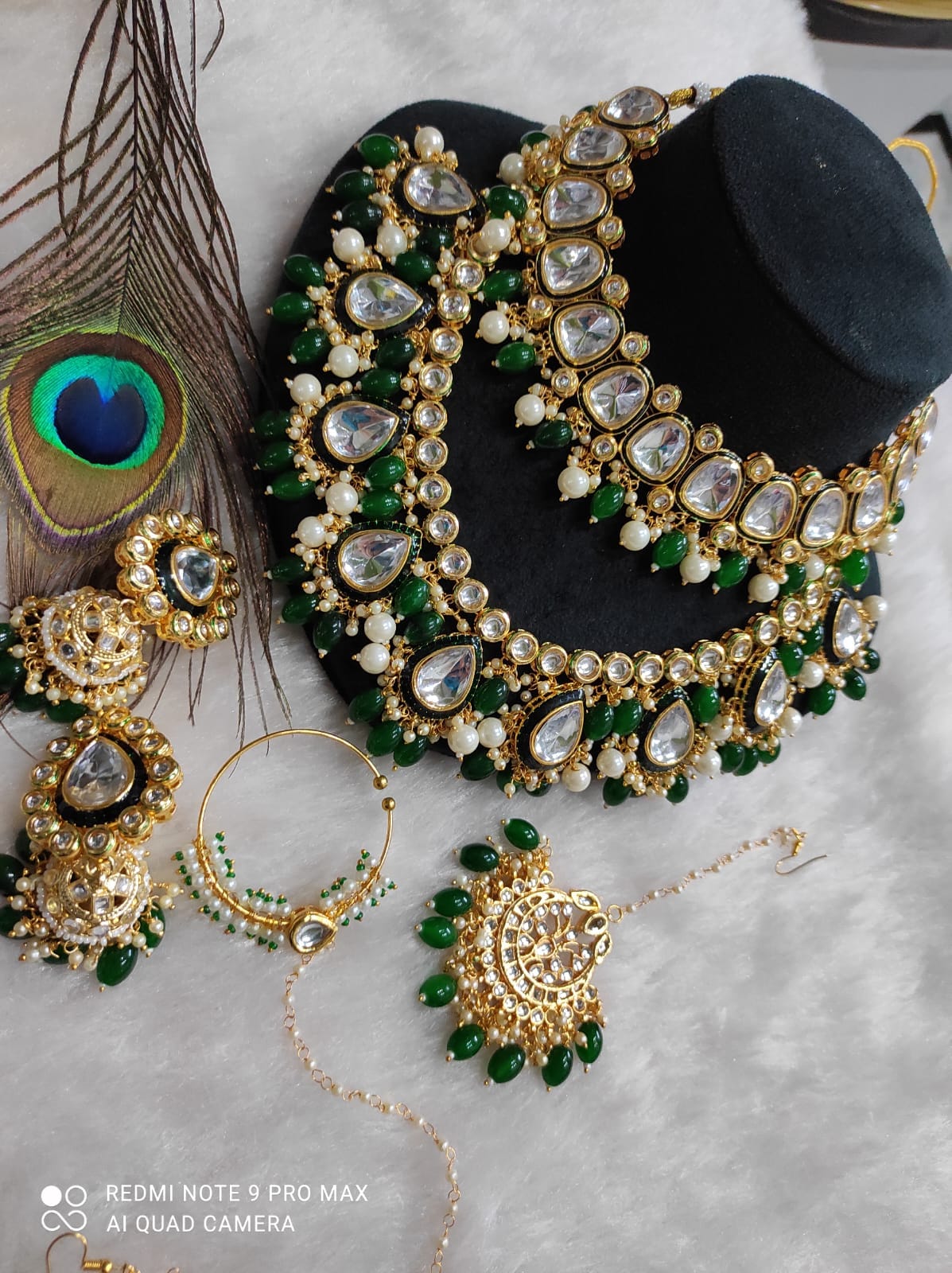 Zevar Jewelry Sets Luxurious Dark Green Kundan Jewelry Set – Traditional Bridal Necklace