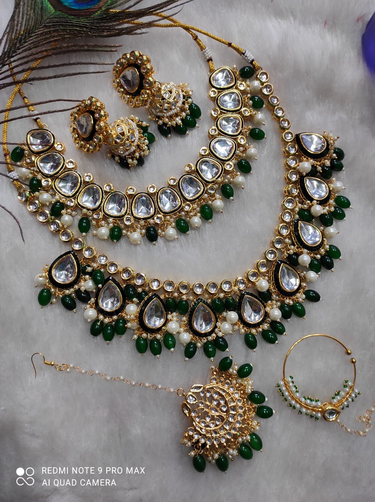 Zevar Jewelry Sets Luxurious Dark Green Kundan Jewelry Set – Traditional Bridal Necklace