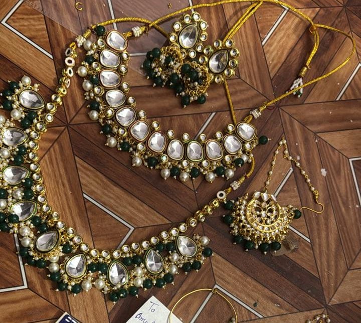 Zevar Jewelry Sets Luxurious Dark Green Kundan Jewelry Set – Traditional Bridal Necklace