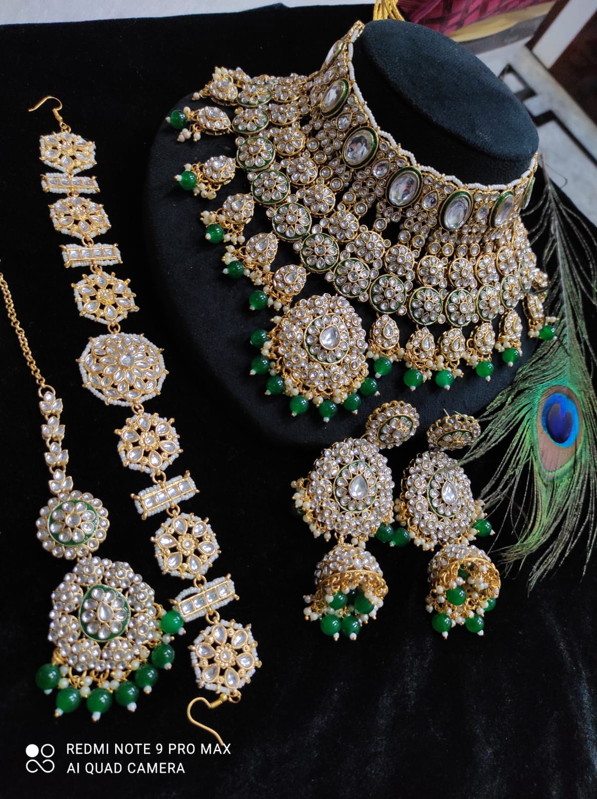 Zevar Jewelry Sets Majestic Dark Green Kundan Jewelry Set – Premium Bridal Ensemble