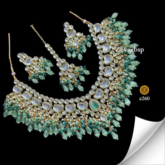 Zevar Jewelry Sets Majestic Green Kundan Necklace Set