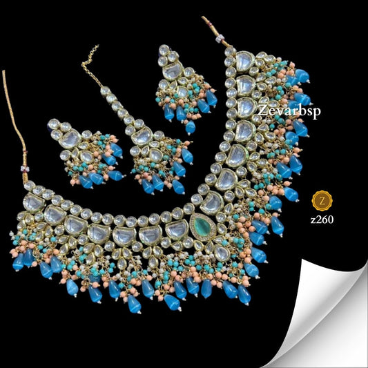 Zevar Jewelry Sets Majestic Royal Blue Kundan Necklace Ensemble