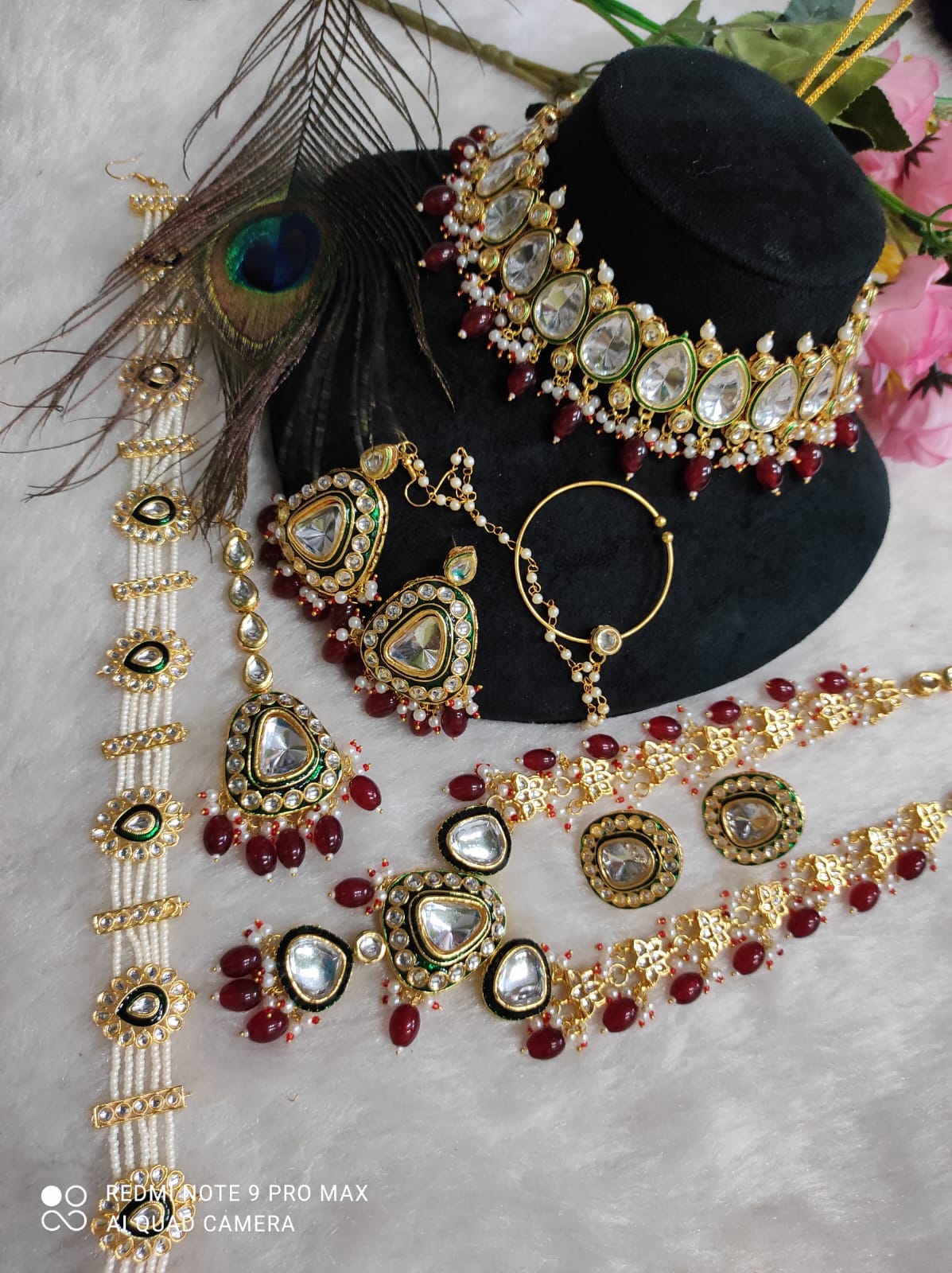 Zevar Jewelry Sets Maroon Elegant Maroon Kundan Necklace – Exquisite Traditional Jewelry