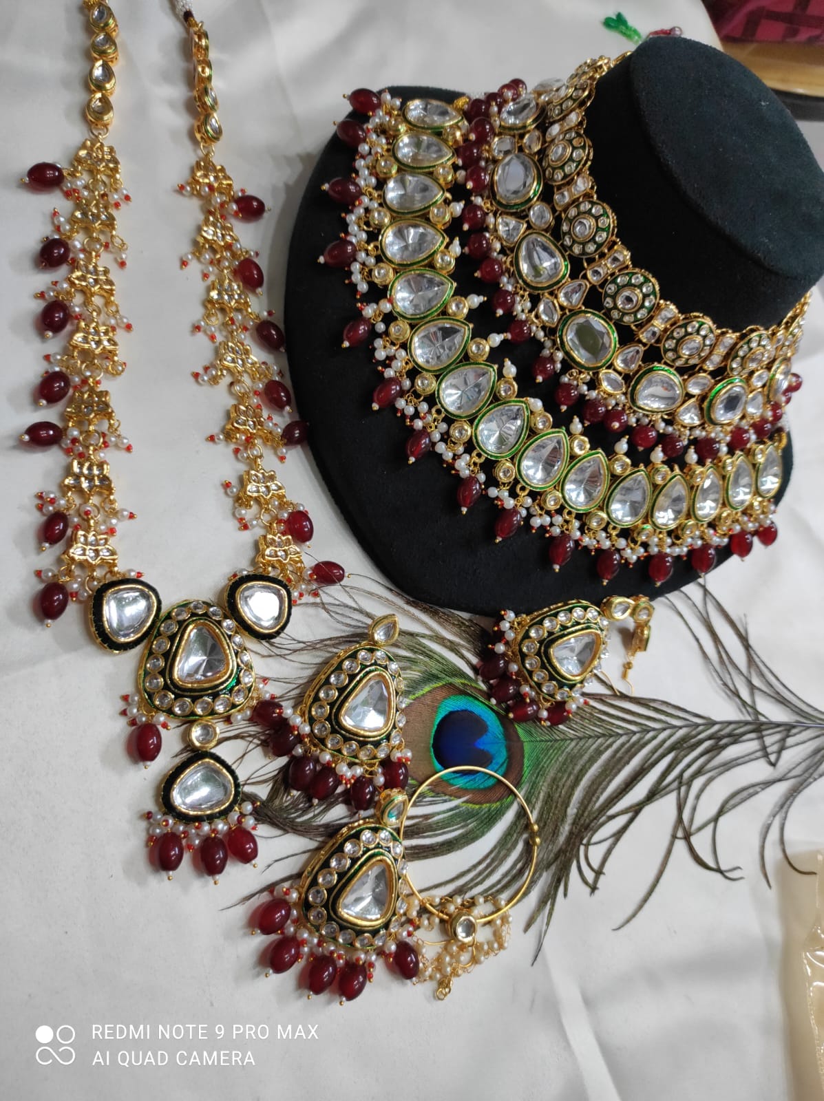 Zevar Jewelry Sets Maroon Heavy Kundan Jewellery Set With Choker & Long Necklace