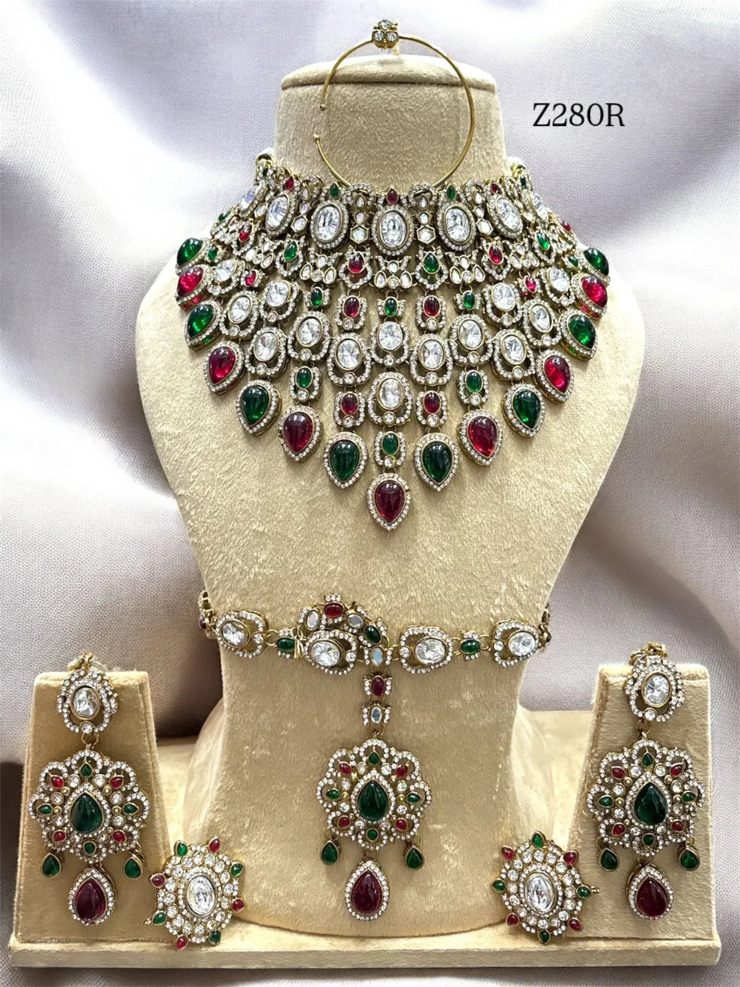 Zevar Jewelry Sets Monzonite Kundan Semi Bridal Set - Elegant Indian Jewelry