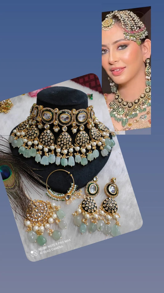 Zevar Jewelry Sets Opulent Green Kundan Jewelry Set – Luxurious Traditional Elegance