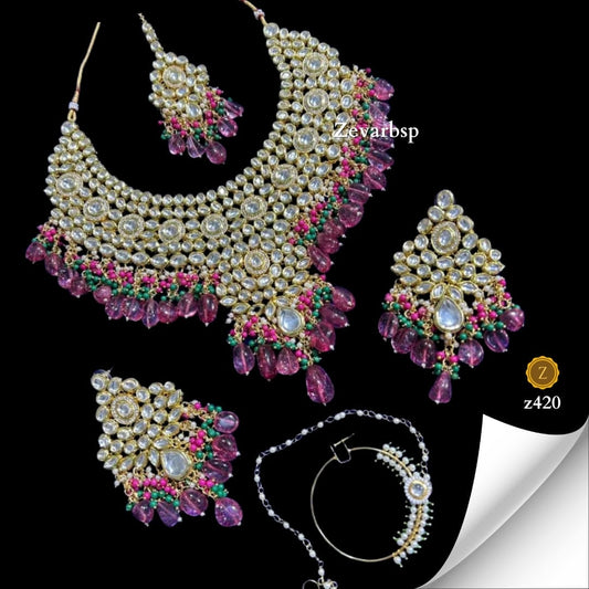Zevar Jewelry Sets Petal Pink Harmony Kundan Jewelry Set