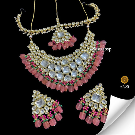 Zevar Jewelry Sets Pink Pearl Radiance Kundan Necklace Set
