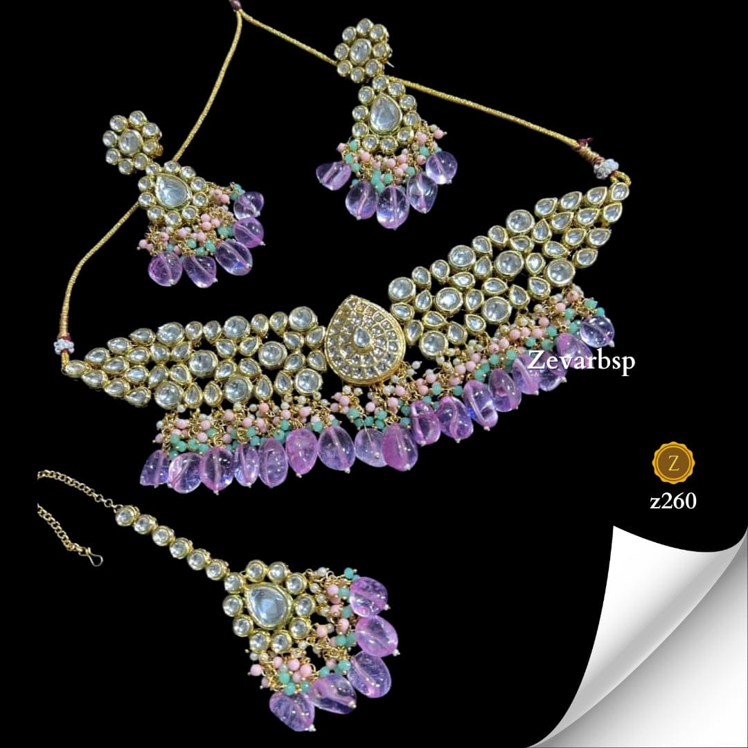 Zevar Jewelry Sets Pink Peony Elegance Kundan Choker Set