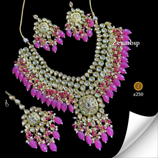 Zevar Jewelry Sets Pink Princess Kundan Necklace Ensemble
