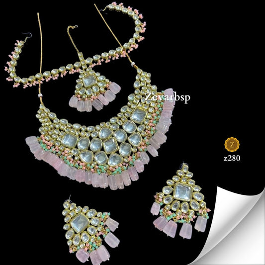 Zevar Jewelry Sets Pink Serenity Kundan Jewelry Set