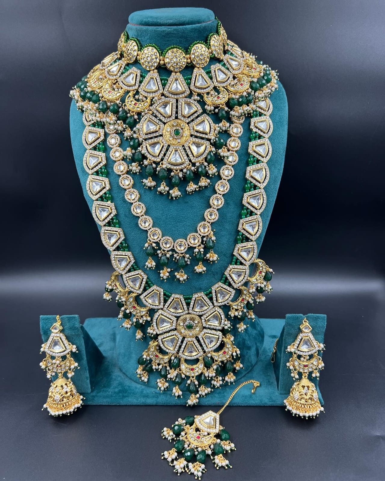 Zevar Jewelry Sets Radiant Heavy Kundan Green Bridal Set - A Symphony of Elegance
