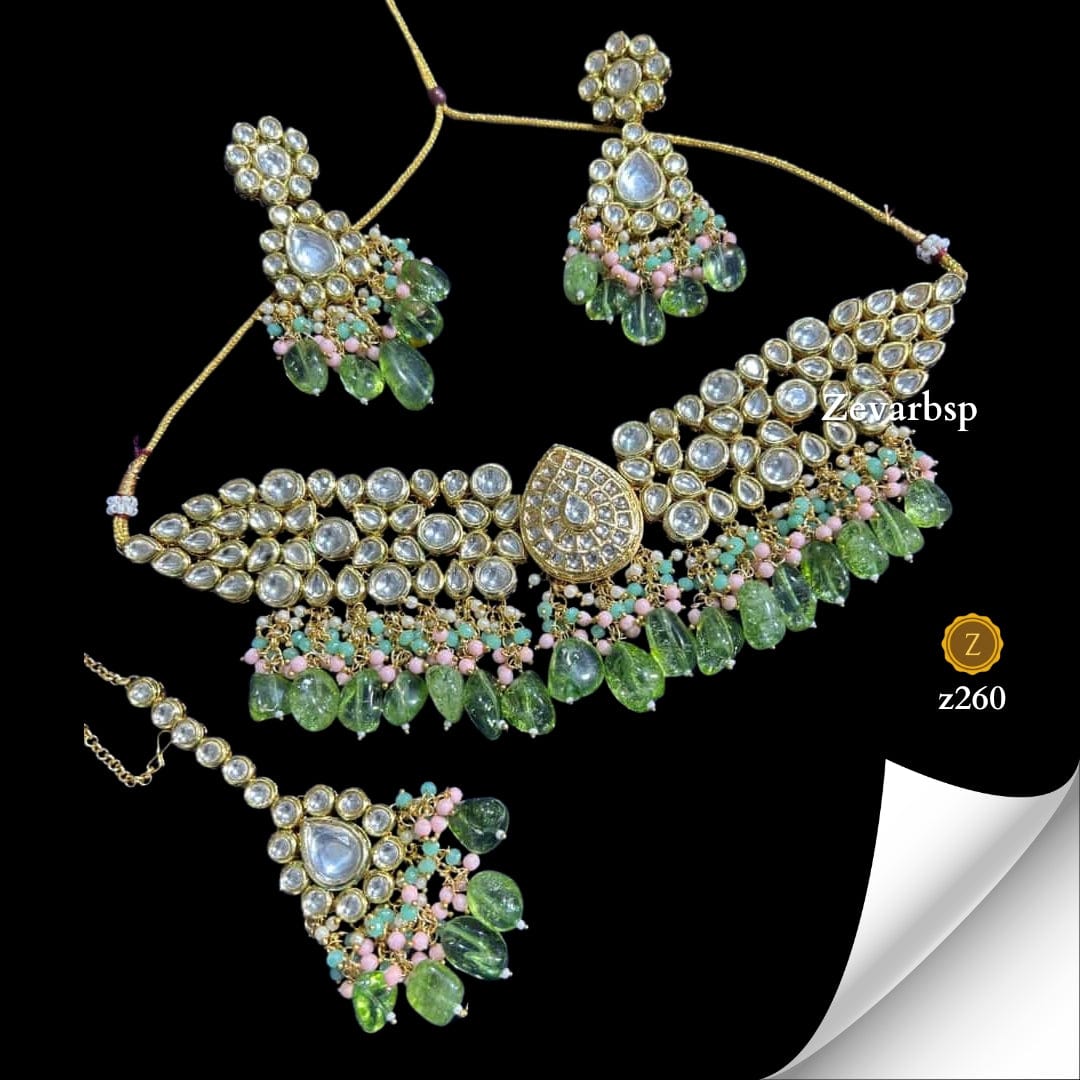 Zevar Jewelry Sets Regal Green Kundan Jewelry Ensemble