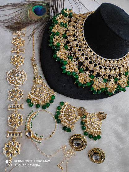 Zevar Jewelry Sets Royal Dark Green Kundan Jewelry Set – Extravagant Bridal Collection