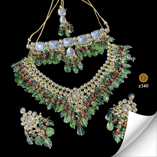 Zevar Jewelry Sets Timeless Green Kundan Necklace Set