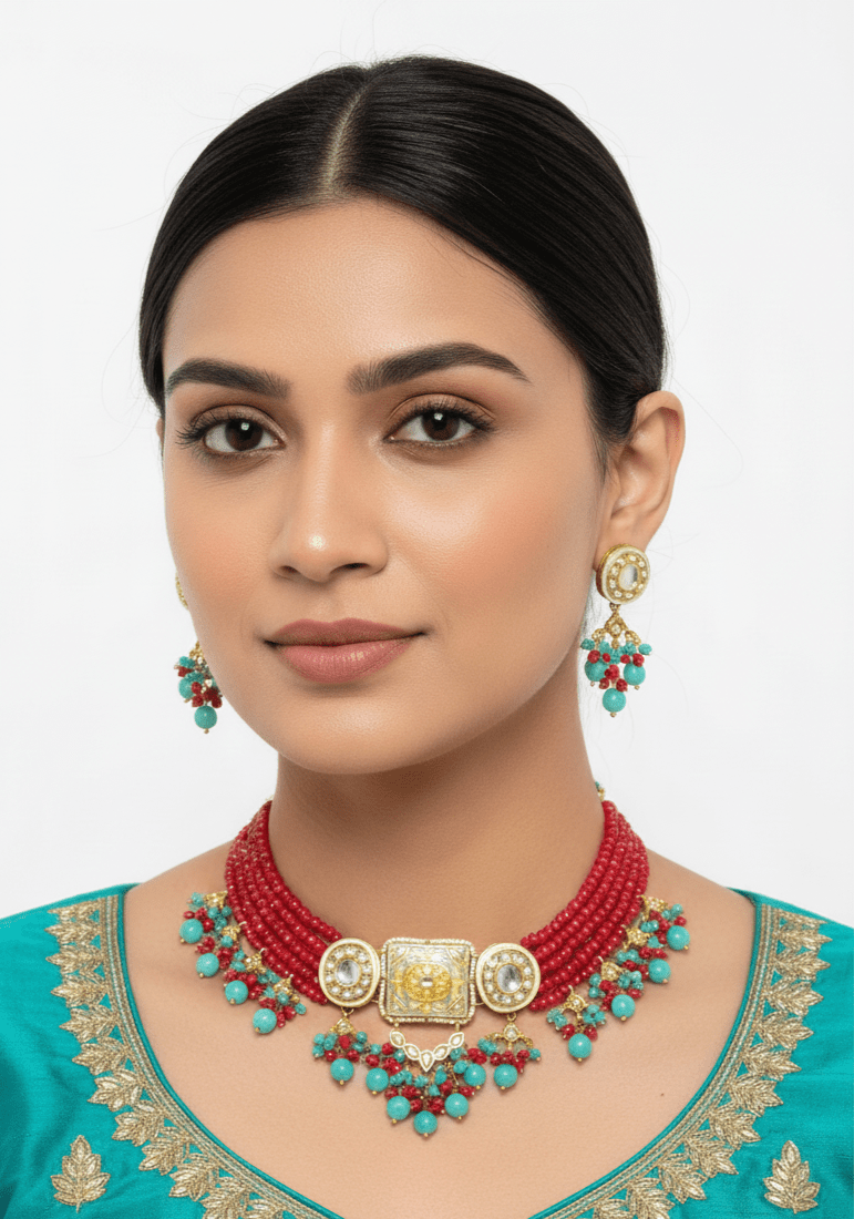 Zevar Jewelry ZEVAR I High Quality Kundan Choker Necklace Set With Earrings