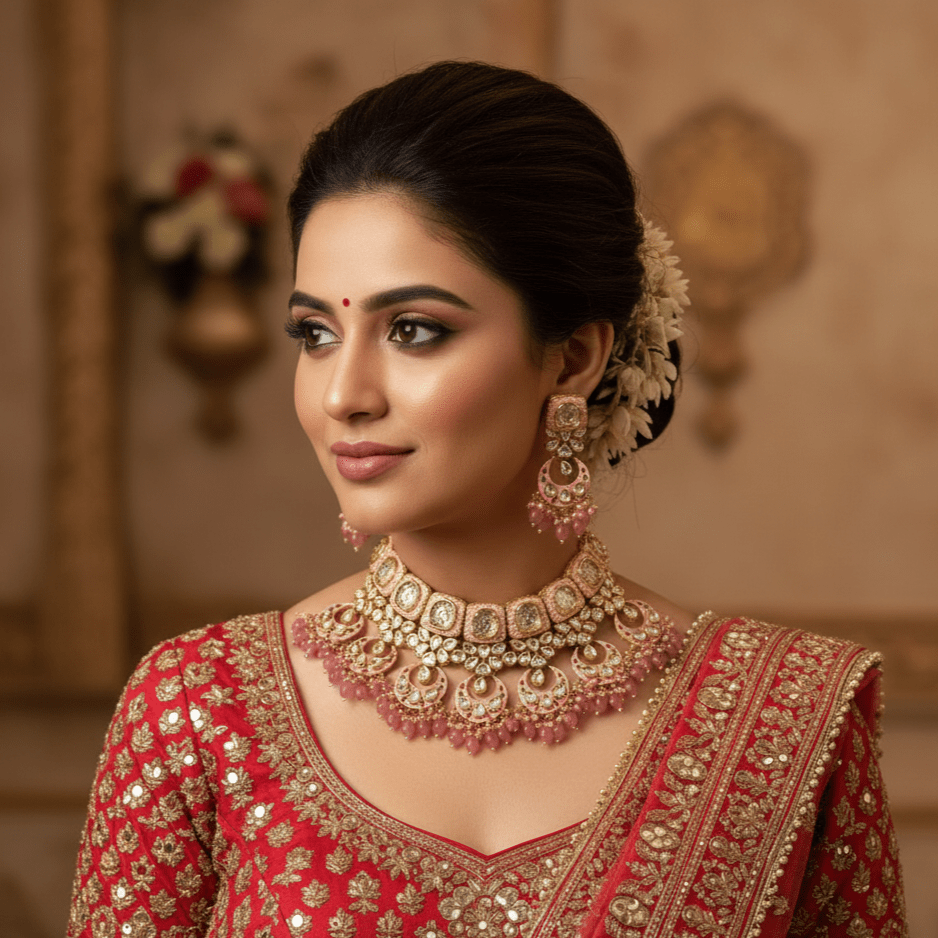Zevar Jewelry ZEVAR I Kundan Choker Necklace With Earrings & Maangtika