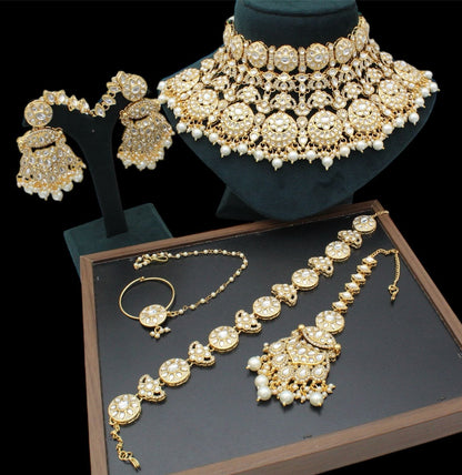 Zevar kudan Bridal Jewelry set White Traditional Indian Kundan Bridal Jewelry  Set With Maroon Beads