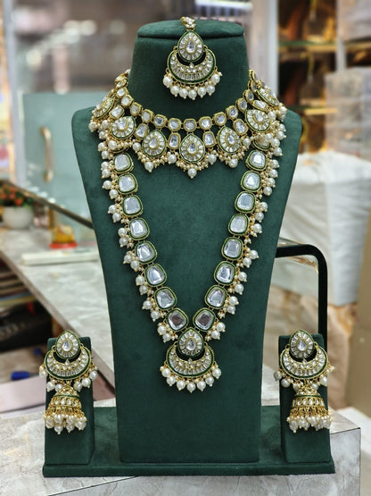 Zevar Kundan Bridal Jewellery white Adorable Green Kundan Jewellery Set