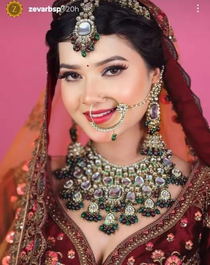 Zevar Kundan Bridal Jewelry Set Semi bridal Jewelry Set With Heavily Embelished Necklace Earrings A Maang Tikka