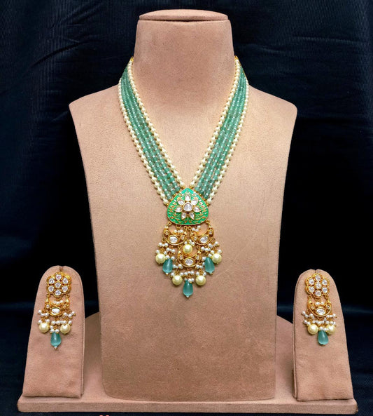 Zevar Long necklace Elegant Light Green Long Pendant Set