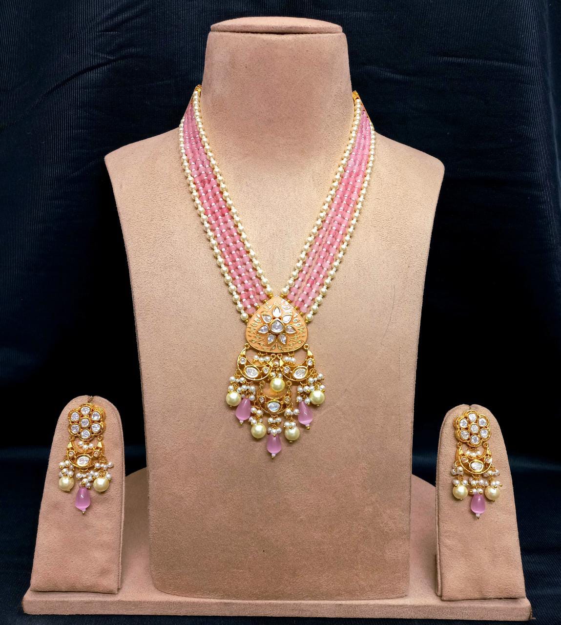 Zevar Long necklace Elegant Light Pink Long Pendant Set