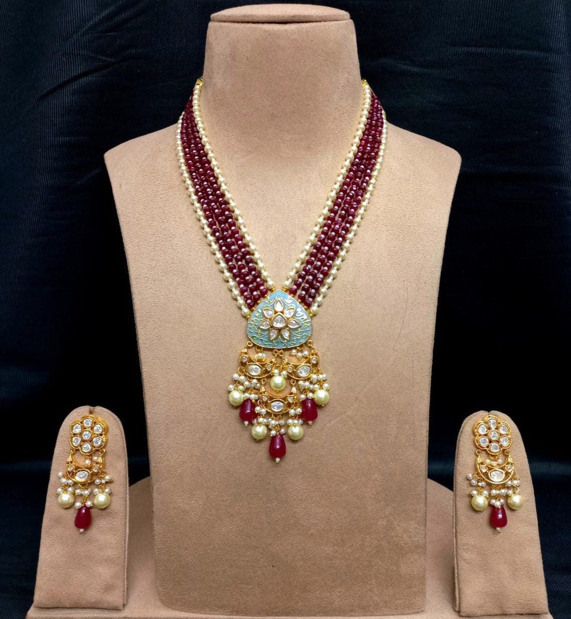Zevar Long necklace Elegant Maroon (Mehroon) Long Pendant Set