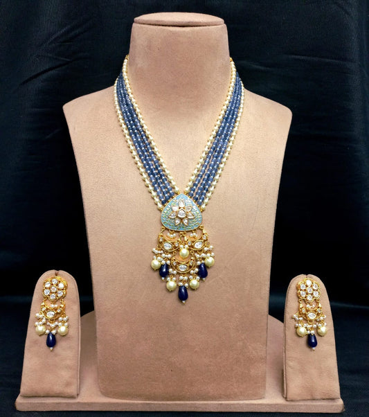 Zevar Long necklace Elegant Pearl Deep Blue Long Pendant Set