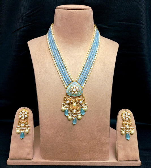 Zevar Long necklace Elegant Sky Blue Long Pendant Set