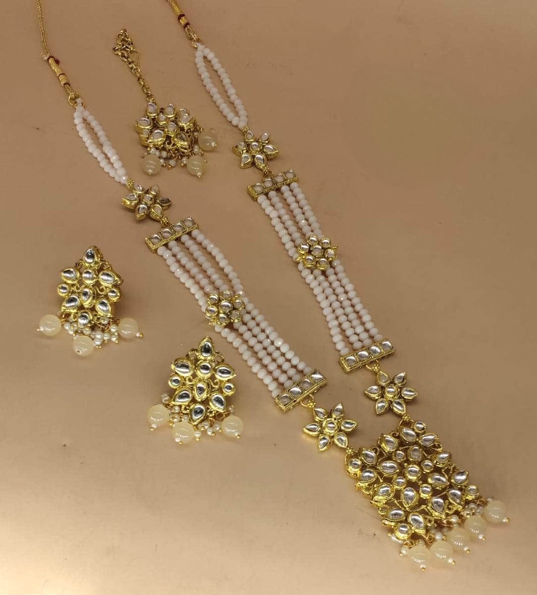 Zevar Long necklace Gold ZEVAR I Kundan Studded & Pearl Beaded Long Necklace Set