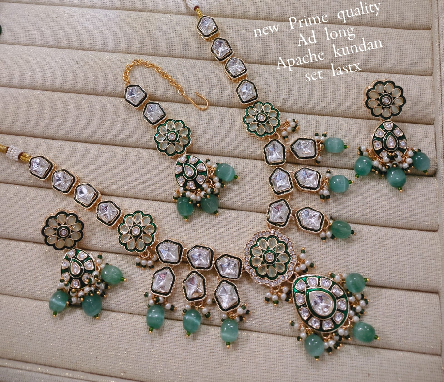 Zevar Long necklace Mint Green AD Long Necklace Set – Designer Indian Bridal Jewelry Online