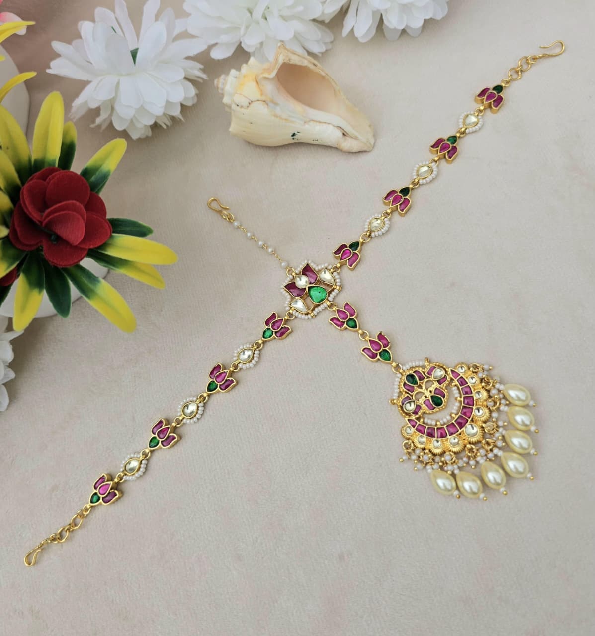 Zevar Mathapatti Pachi Kundan Heavy Mathapatti by Zevar - Bridal Headpiece